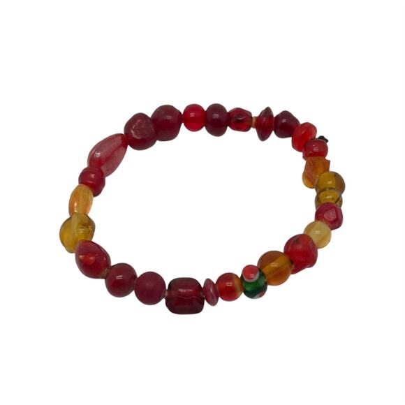 Handmade Red and Yellow Beaded Elastic Bracelet Hand Crafted Artisan - Picture 1 of 2